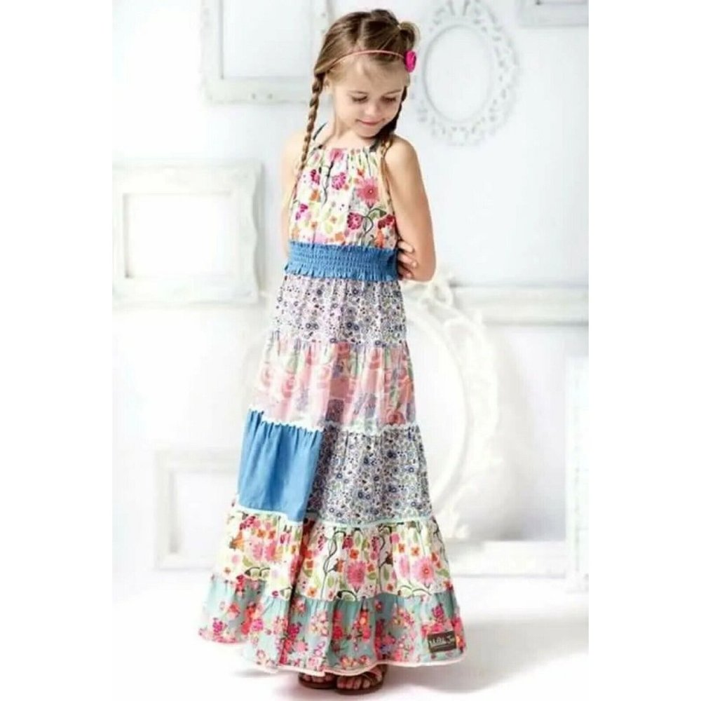 Matilda Jane Dress Girls 6 Happy and Free Ocean Breeze Maxi Patchwork Sundress